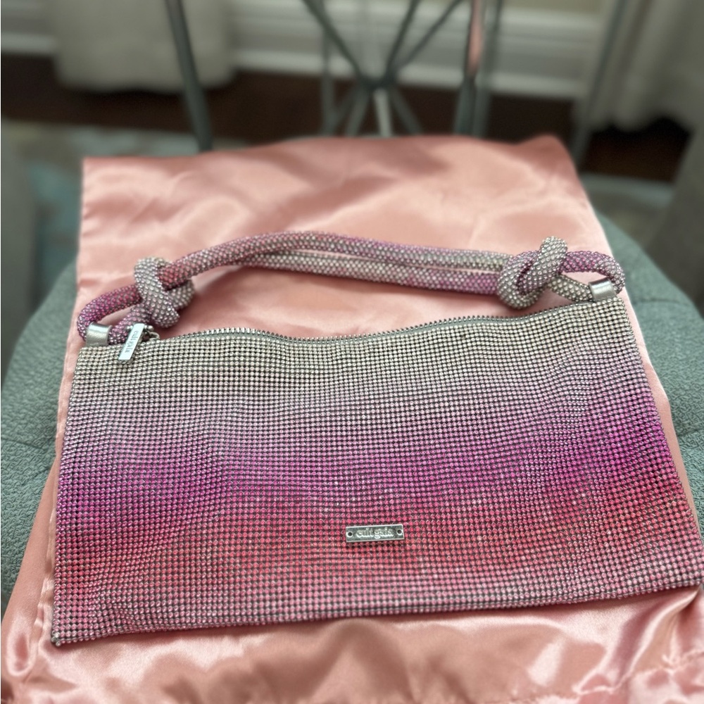 cult gaia Pink Gradient Crystal-Embellished Knotted Handle Clutch